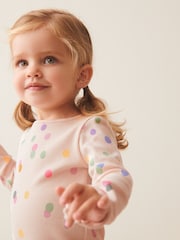 Cream Rainbow Polka Dot Cotton Rich Long Sleeve Rib T-Shirt (3mths-7yrs) - Image 1 of 7