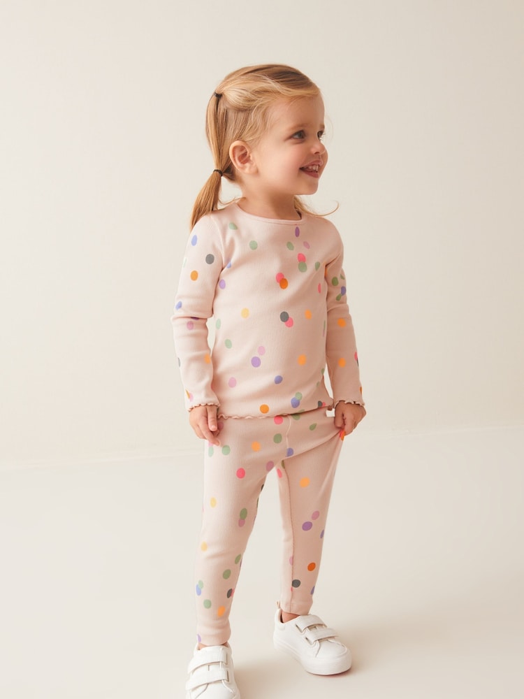 Cream Rainbow Polka Dot Cotton Rich Long Sleeve Rib T-Shirt (3mths-7yrs) - Image 2 of 7