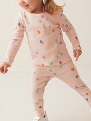 Cream Rainbow Polka Dot Cotton Rich Long Sleeve Rib T-Shirt (3mths-7yrs) - Image 4 of 7
