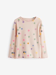 Cream Rainbow Polka Dot Cotton Rich Long Sleeve Rib T-Shirt (3mths-7yrs) - Image 5 of 7