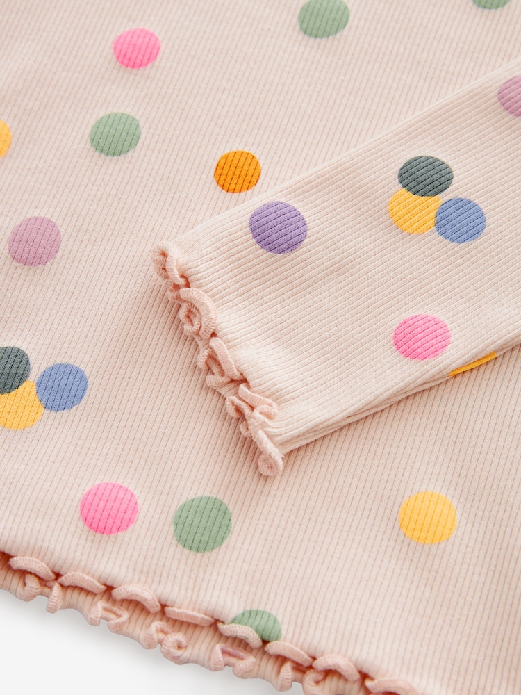 Cream Rainbow Polka Dot Cotton Rich Long Sleeve Rib T-Shirt (3mths-7yrs) - Image 7 of 7
