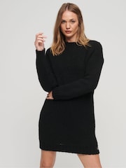 Superdry Black Textured Knit Crew Dress - Image 1 of 5