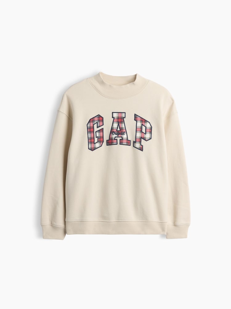 Gap Cream & Check Vintage Soft Oversized Mock Neck Logo Sweatshirt (4-13yrs) - Image 1 of 2 Gap Cream & Check Vintage Soft Oversized Mock Neck Logo Sweatshirt (4-13yrs) - Image 1 of 2