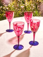 Pink/Purple Flamingo Plastic Picnic Drinkware Set of 4 Wine Glasses - Image 1 of 4