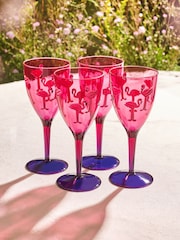 Pink/Purple Flamingo Plastic Picnic Drinkware Set of 4 Wine Glasses - Image 2 of 4