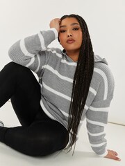 Grau - Yours Curve Gestreifter Kapuzenpullover - Bild 1 von 5