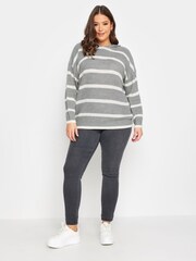 Grau - Yours Curve Gestreifter Kapuzenpullover - Bild 4 von 5