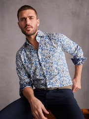 White/Blue Floral Signature Made With Italian Fabric Printed Shirt - Image 1 of 5