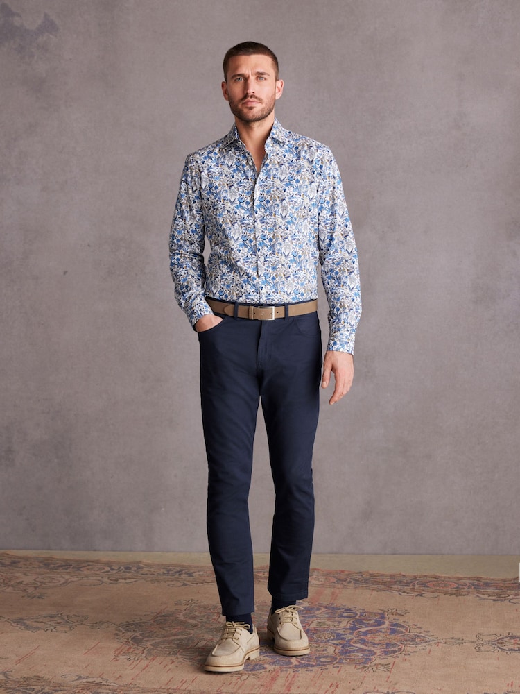 White/Blue Floral Signature Made With Italian Fabric Printed Shirt - Image 2 of 5