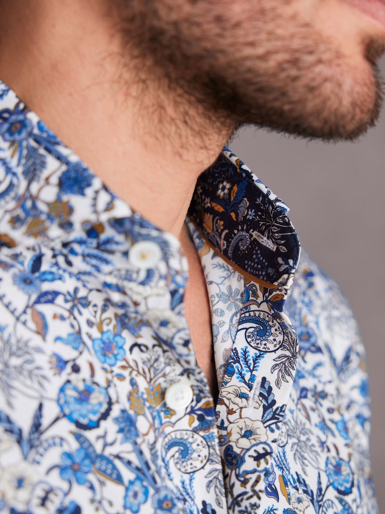 White/Blue Floral Signature Made With Italian Fabric Printed Shirt - Image 5 of 5