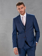 Bright Blue Slim Signature Tollegno Italian Wool Suit Jacket - Image 1 of 8