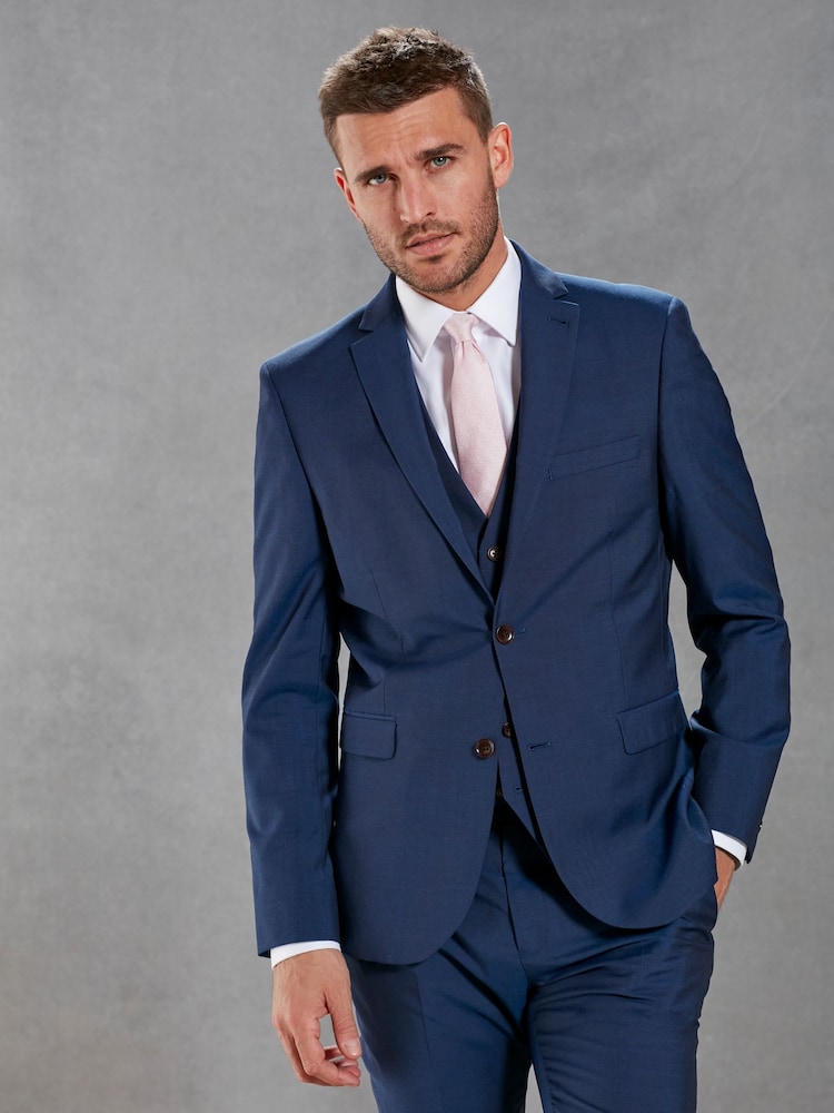 Bright Blue Slim Signature Tollegno Italian Wool Suit Jacket - Image 1 of 8