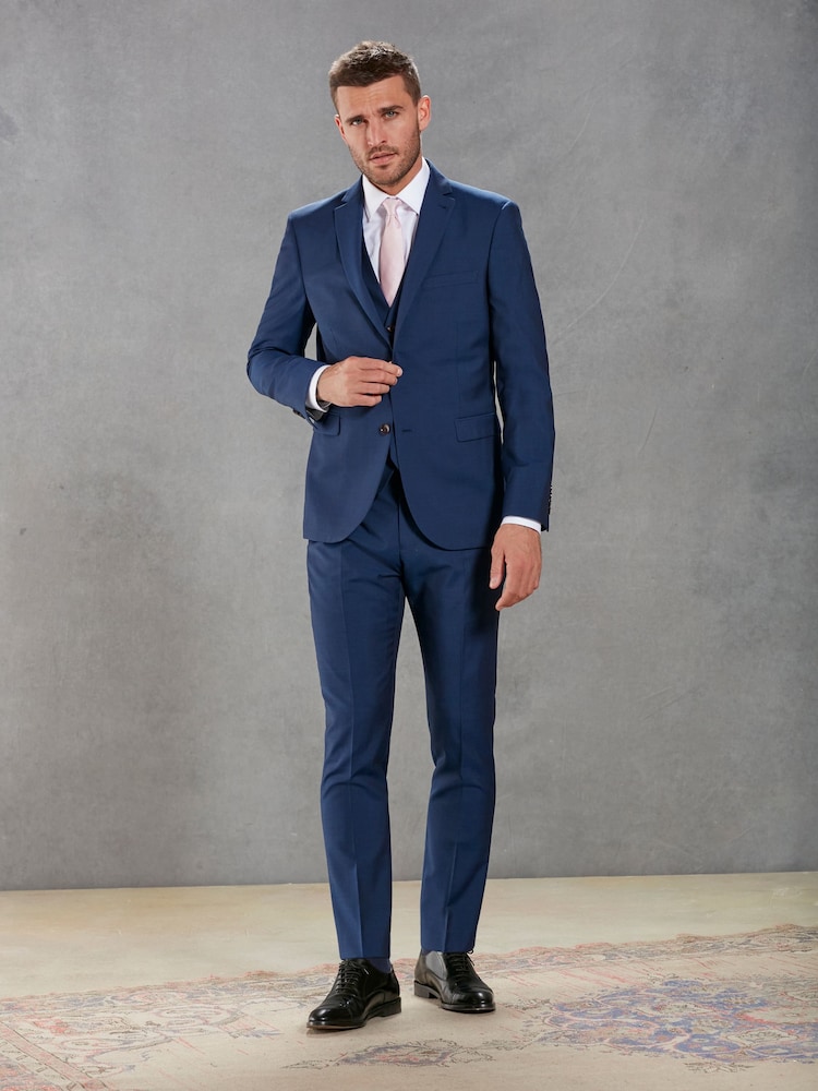Bright Blue Slim Signature Tollegno Italian Wool Suit Jacket - Image 2 of 8