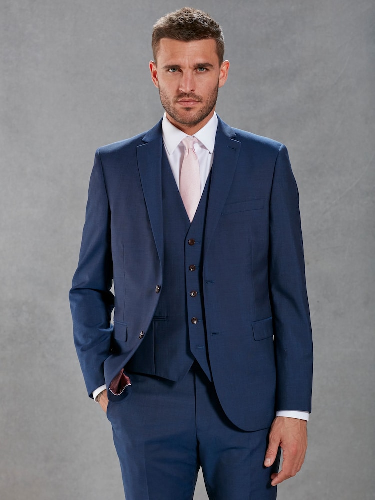 Bright Blue Slim Signature Tollegno Italian Wool Suit Jacket - Image 3 of 8