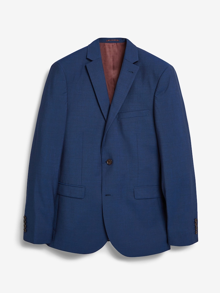 Bright Blue Slim Signature Tollegno Italian Wool Suit Jacket - Image 6 of 8