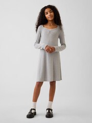 Gap Grey Pointelle Rib Long Sleeve Dress (4-13yrs) - Image 1 of 5