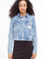 Calvin Klein Jeans Blue Cropped 90S Denim Jacket - Image 1 of 5