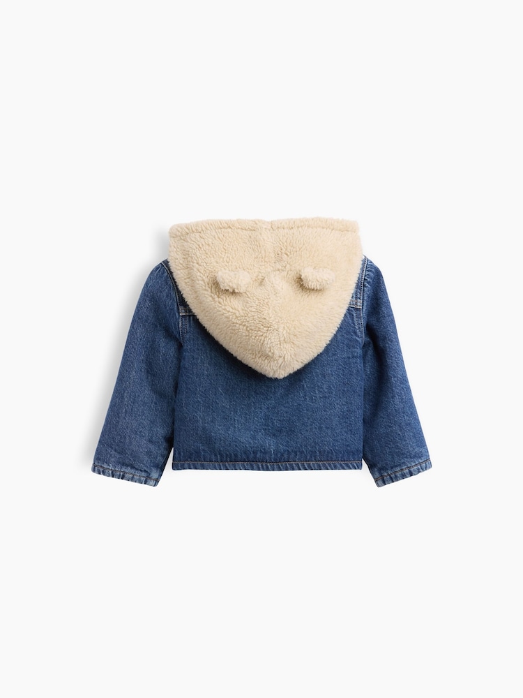 Gap Dark Wash Sherpa Hooded Denim Jacket - Image 2 of 2 Gap Dark Wash Sherpa Hooded Denim Jacket - Image 2 of 2