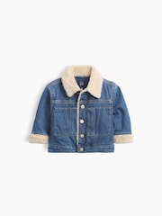 Gap Mid Wash Sherpa Bear Icon Denim Jacket (3-24mths) - Image 1 of 2