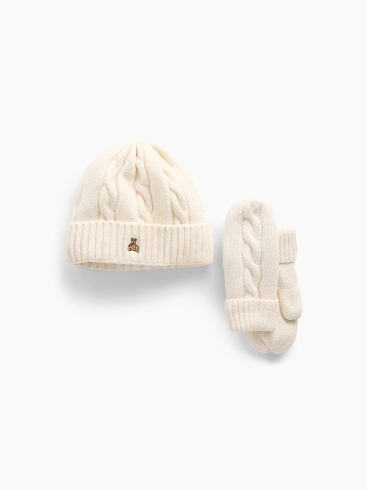 Gap Cream Cable-Knit Beanie and Mittens Set - Image 1 of 1 Gap Cream Cable-Knit Beanie and Mittens Set - Image 1 of 1