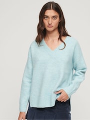 Blau - Superdry Oversize-Pullover mit V-Ausschnitt - Bild 1 von 5