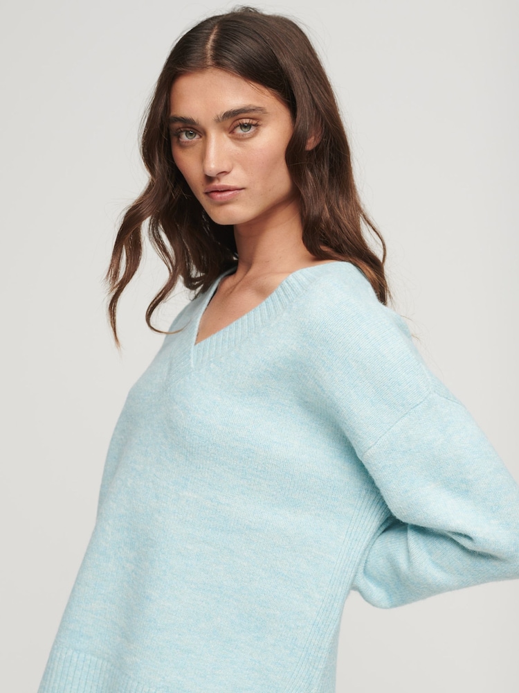 Blau - Superdry Oversize-Pullover mit V-Ausschnitt - Bild 2 von 5
