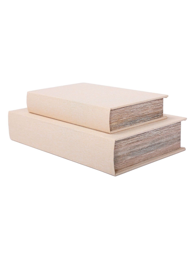 Libra Interiors Set of 2 Beige Cream Book Boxes - Image 2 of 6 Libra Interiors Set of 2 Beige Cream Book Boxes - Image 2 of 6