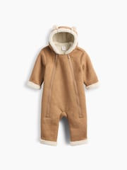 Gap Brown Fauz Suede Sherpa-Lined Hooded One-Piece (3-24mths) - Image 1 of 3