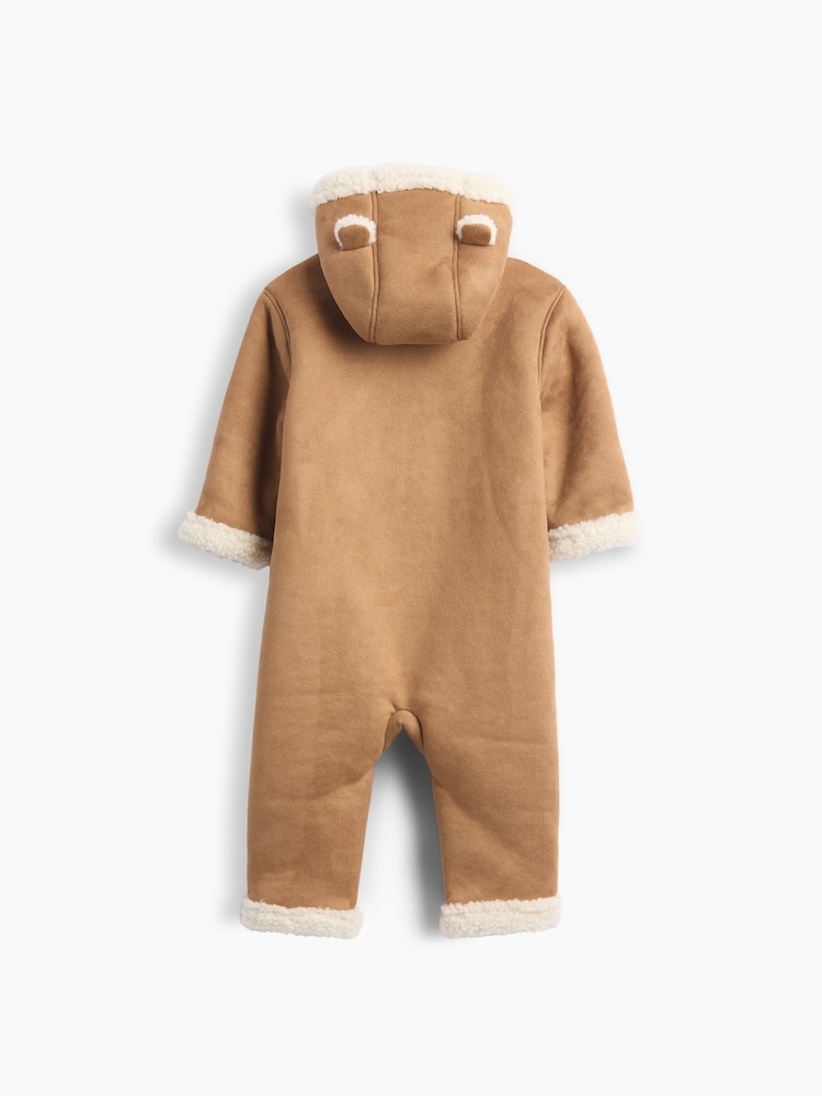 Gap Brown Fauz Suede Sherpa-Lined Hooded One-Piece (3-24mths) - Image 2 of 3 Gap Brown Fauz Suede Sherpa-Lined Hooded One-Piece (3-24mths) - Image 2 of 3