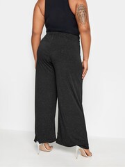 Yours Curve Black Wide Leg Sparkle Trousers - Image 3 of 4
