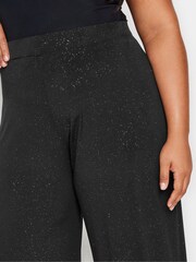 Yours Curve Black Wide Leg Sparkle Trousers - Image 4 of 4