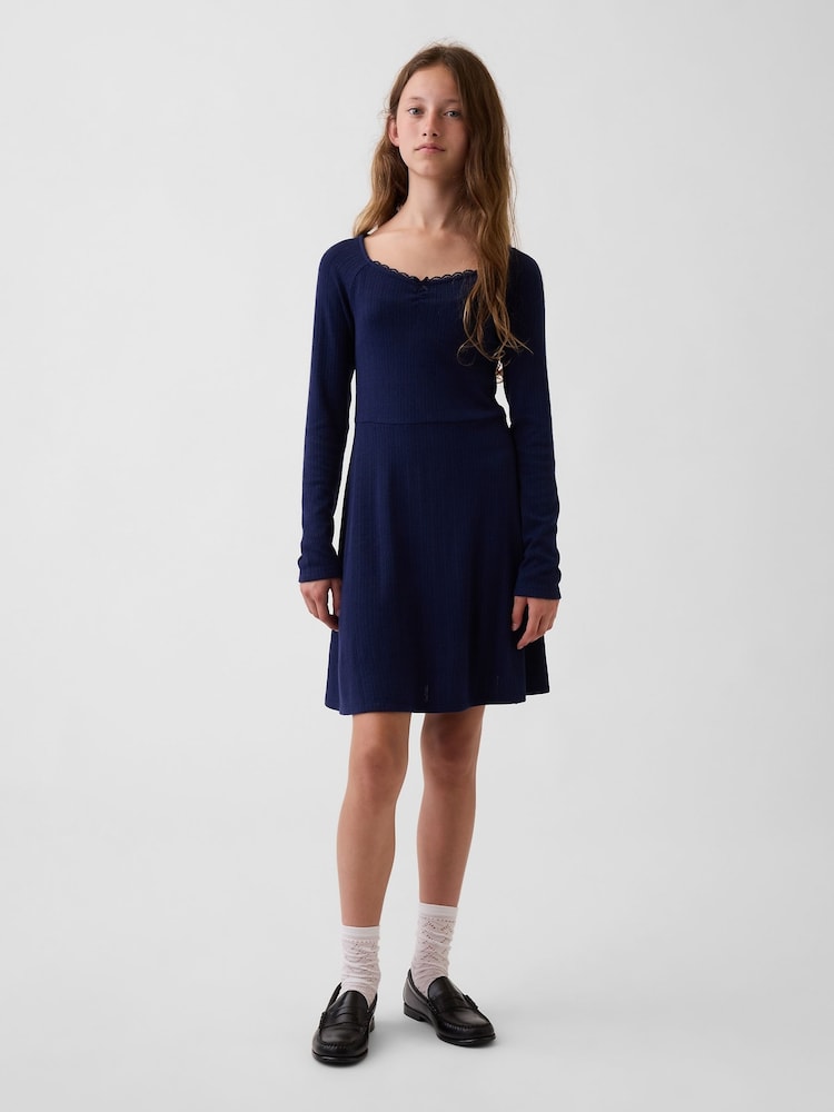 Gap Navy Pointelle Rib Long Sleeve Dress (4-13yrs) - Image 1 of 5