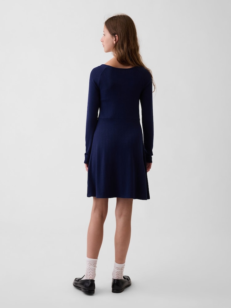 Gap Navy Pointelle Rib Long Sleeve Dress (4-13yrs) - Image 2 of 5