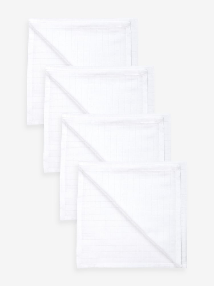 White 100% Cotton Muslin Baby Cloths 4 Pack - Image 1 of 3
