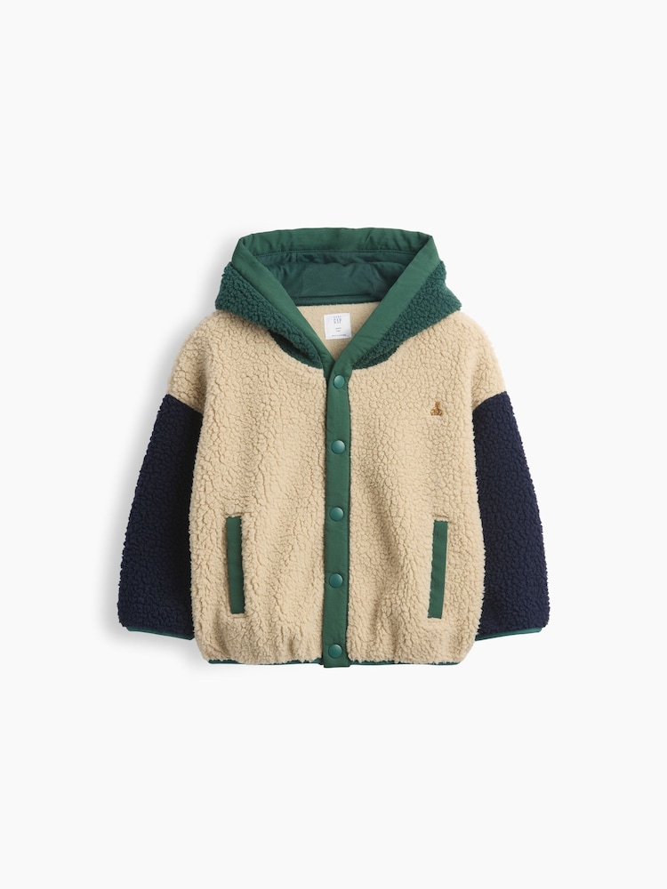Gap Beige Colourblock Hooded Sherpa Jacket (6mths-5yrs) - Image 1 of 2 Gap Beige Colourblock Hooded Sherpa Jacket (6mths-5yrs) - Image 1 of 2