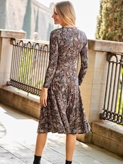 Sosandar Brown Leopard Print Long Sleeve Wrap Knee Length Dress - Image 4 of 5
