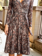 Sosandar Brown Leopard Print Long Sleeve Wrap Knee Length Dress - Image 5 of 5
