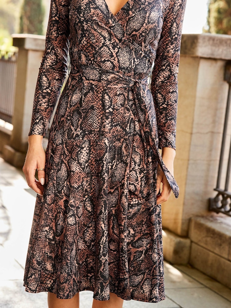 Sosandar Brown Leopard Print Long Sleeve Wrap Knee Length Dress - Image 5 of 5