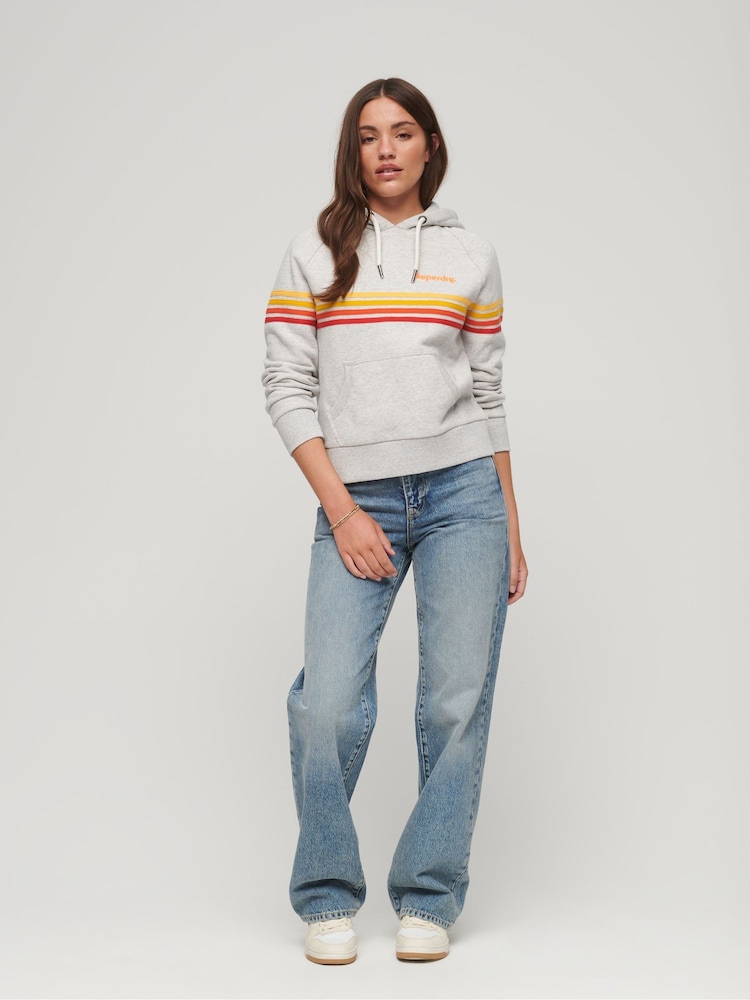 Superdry Grey Rainbow Stripe Logo Hoodie - Image 3 of 5