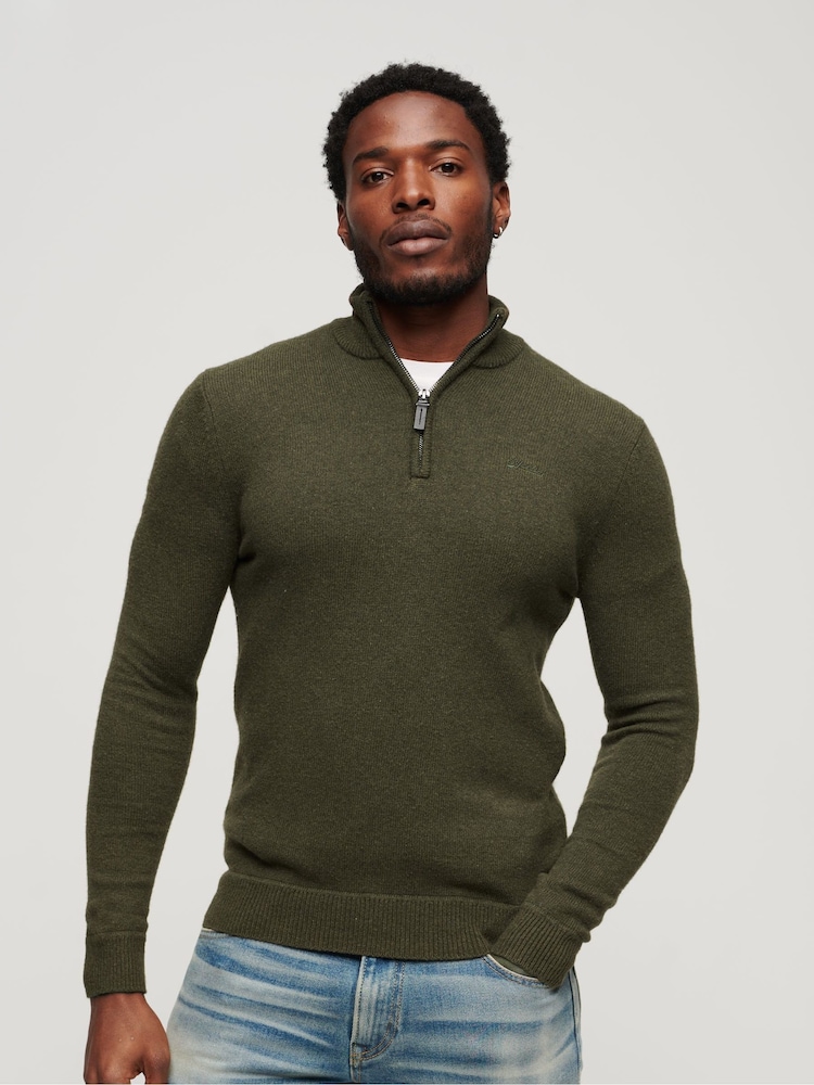 Superdry Green Essential Embroided Knitwear Henley Jumper - Image 1 of 4