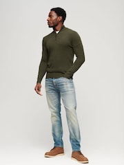 Superdry Green Essential Embroided Knitwear Henley Jumper - Image 2 of 4