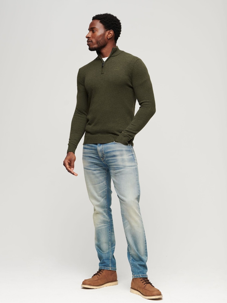 Superdry Green Essential Embroided Knitwear Henley Jumper - Image 2 of 4