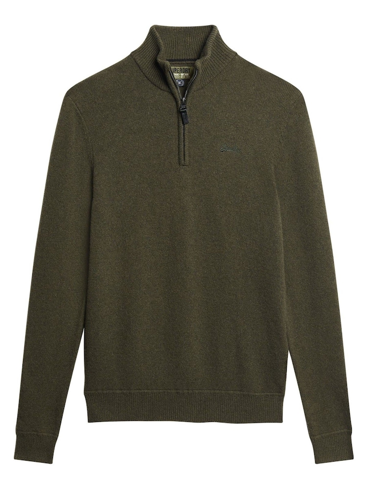 Superdry Green Essential Embroided Knitwear Henley Jumper - Image 4 of 4