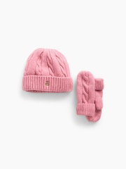Gap Pink Cable-Knit Beanie and Mittens Set - Image 1 of 1