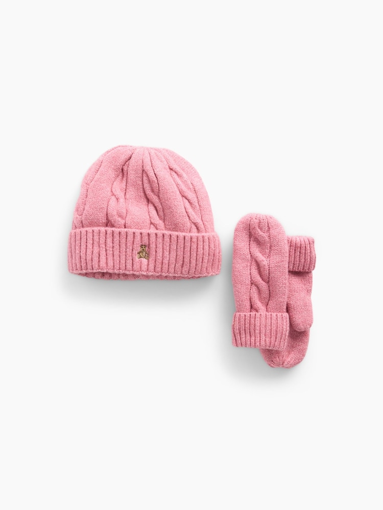 Gap Pink Cable-Knit Beanie and Mittens Set - Image 1 of 1 Gap Pink Cable-Knit Beanie and Mittens Set - Image 1 of 1
