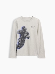 Gap Grey American Football Graphic Long Sleeve T-Shirt (4-13yrs) - Image 1 of 3