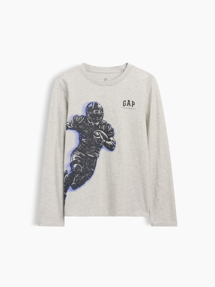 Gap Grey American Football Graphic Long Sleeve T-Shirt (4-13yrs) - Image 1 of 3 Gap Grey American Football Graphic Long Sleeve T-Shirt (4-13yrs) - Image 1 of 3