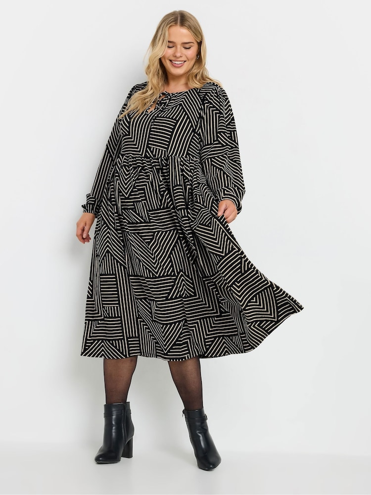 Yours Curve Black Textured Midaxi Dress - Image 1 of 4