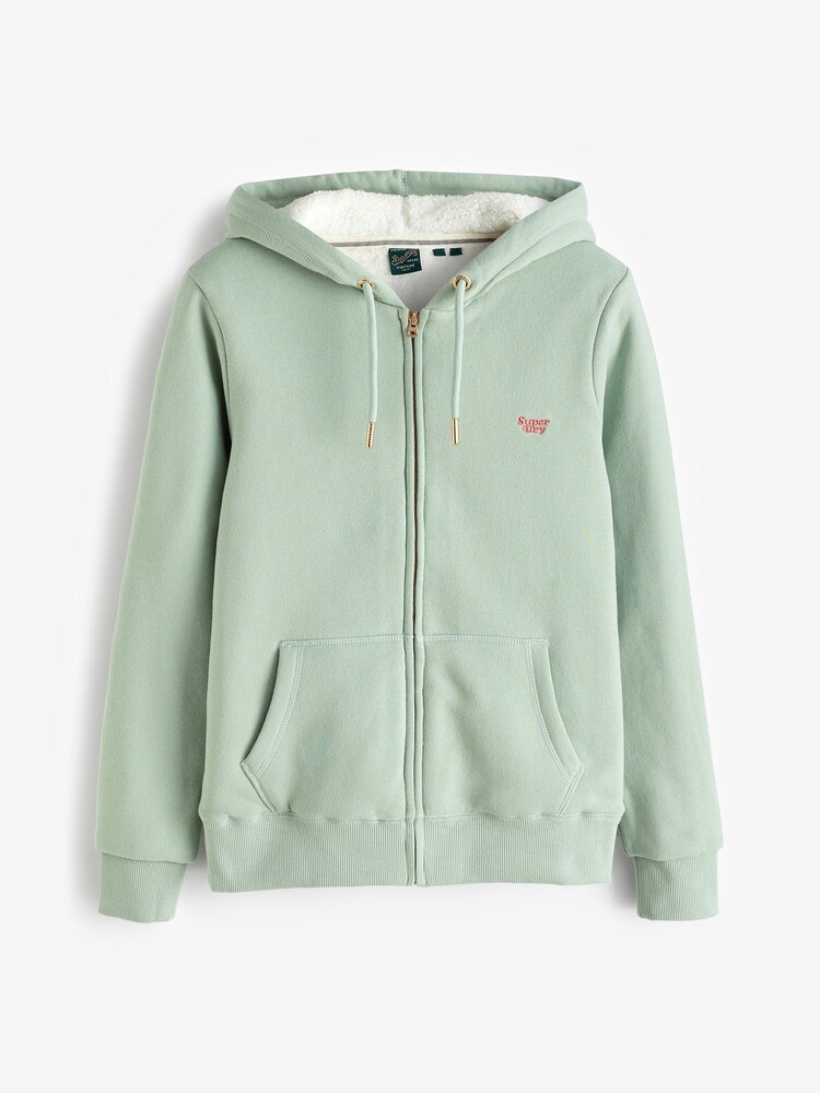 Grün - Superdry Essential Hoodie mit Reißverschluss und Sherpa-Fleece-Futter aus 100 % Baumwolle - Bild 4 von 4
