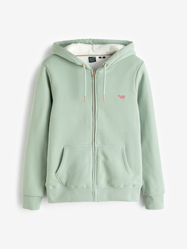 Superdry Green Essential Borg Lined Zip 100% Cotton Hoodie - Image 4 of 4 Superdry Green Essential Borg Lined Zip 100% Cotton Hoodie - Image 4 of 4